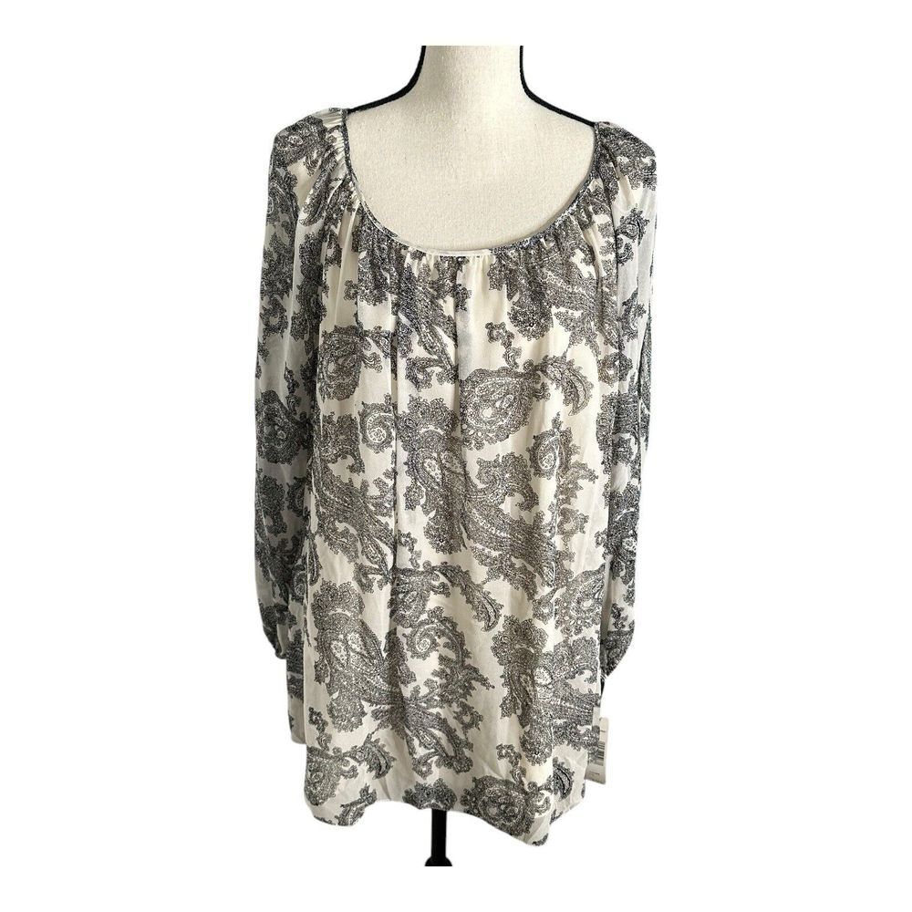 Pendleton 100% silk long sleeve layered blouse beige paisley career top 20 women